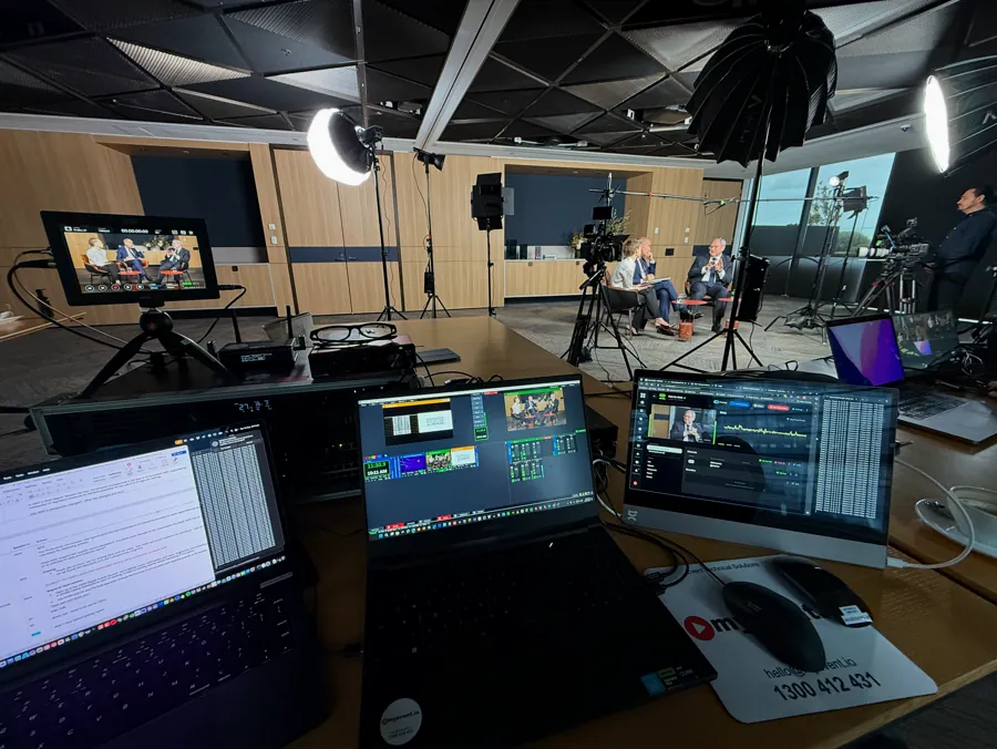 Production room set up for a live event